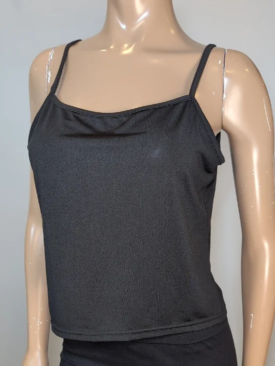 3/$20 Solid Black Cami Tank Top Stetchy Semi Cropped Basic Womens Size Large - Picture 6 of 7